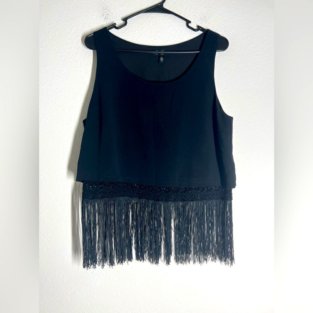 Jessica Simpson Size L Black Fringe Festival Tank Top Lace